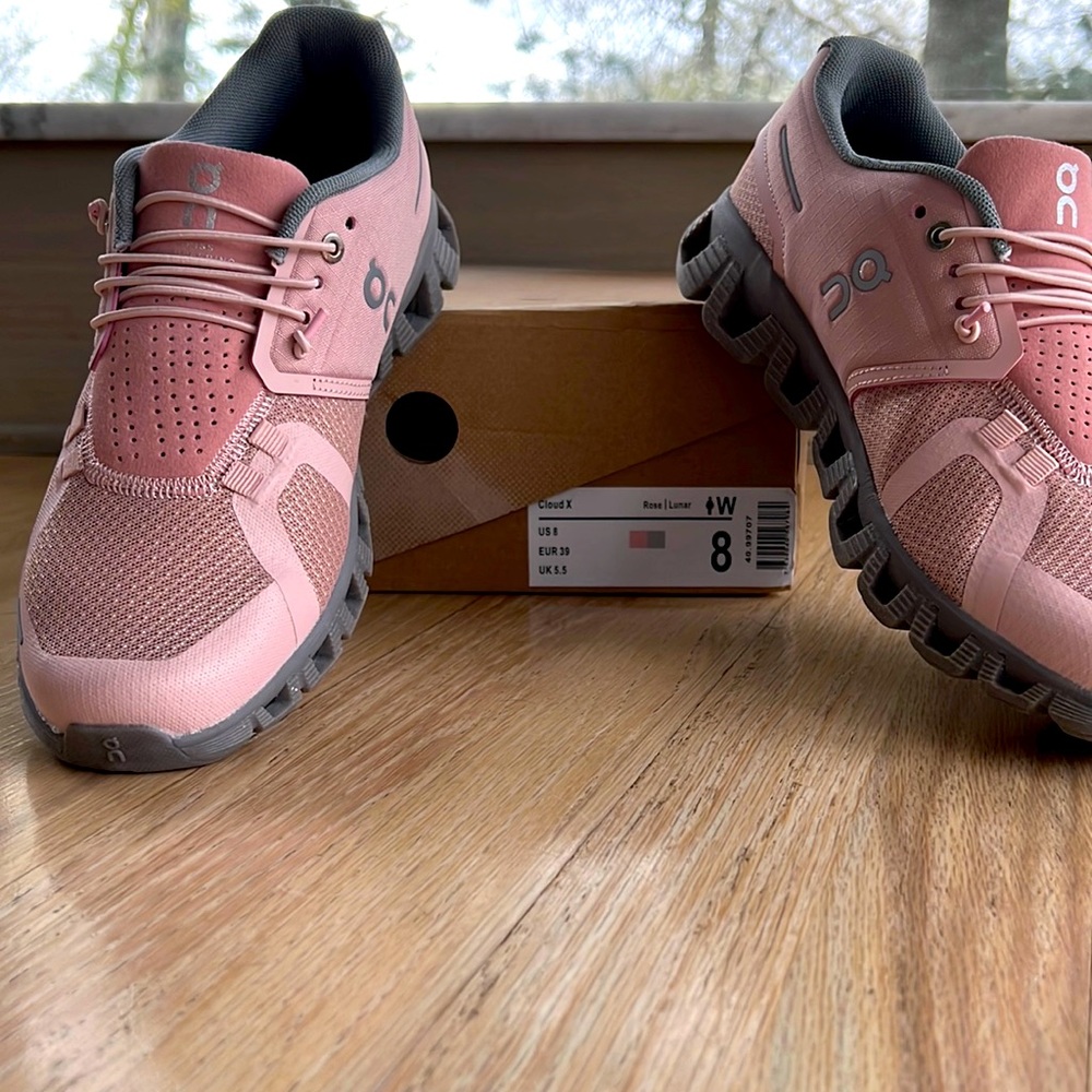 On Cloud X rose/lunar tennis shoes